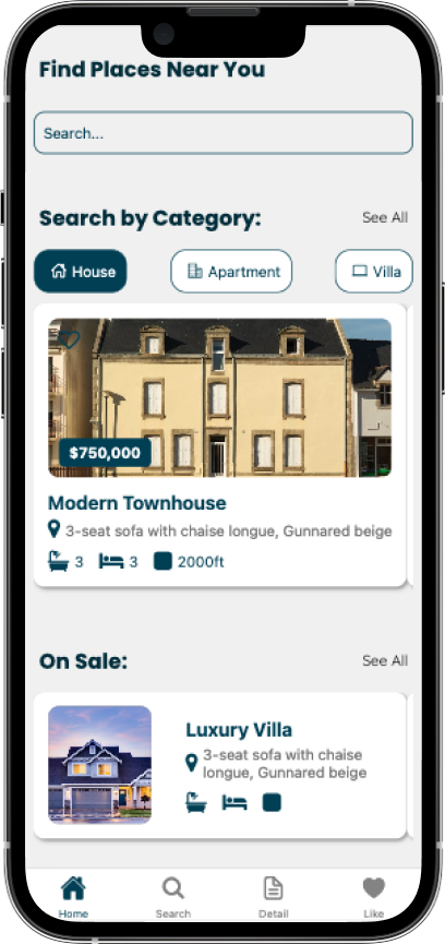 DEJ App home screen with category filter buttons